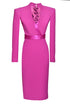 FUCHSIA V-NECK DETAILED PENCIL DRESS - Barrus London